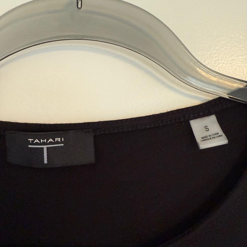 Tahari Black Top with Patterned Sleeves - Picture 2 of 2